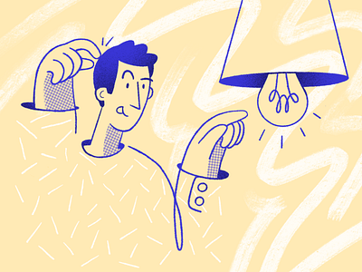 If It Works Don't Touch It 2d charachter custom darkcube design development digitalart drawing illustration just do it landing page light light bulb man pattern strategies ui ux vector web