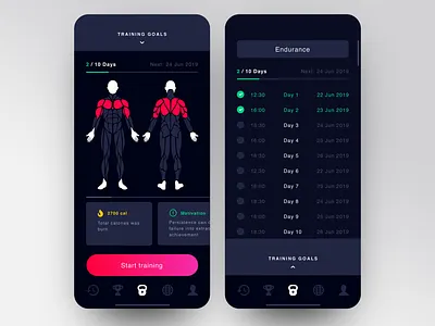 Training App Interface app app concept app design bright clean clean creative dark app minimal minimalistic product simple sport sport app training training app ui ux workout workout app workouts