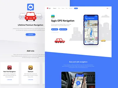 Sygic GPS Navigation App - Website Redesign add on blue car car app cars device illustration map navigate navigation sygic ui ux design vehicles web website