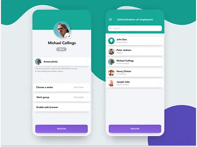 Administration of employees - Fingera app attendance design minimalistic mobile mobileapp ui uiux ux