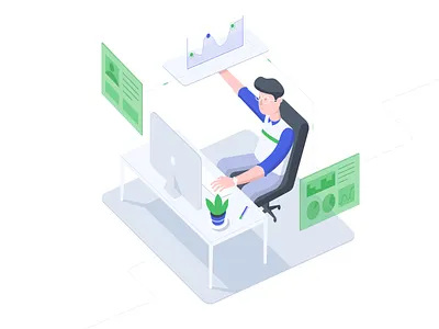 Work station Illustration agency b2b dashboad data freelance illustration info isometric man platform work worker