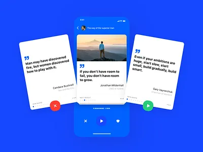 Mindzip Study Screen - Blue App UI app blue citation clean gary vee hide learn like love mindzip modern navigation quote slide study swipe thought tinder ui ux design