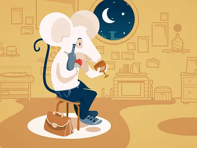 Living in a Cheese House cheese flat home illustration interior mouse paris vector wine