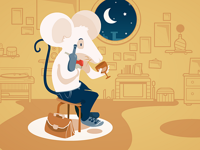 Living in a Cheese House cheese flat home illustration interior mouse paris vector wine