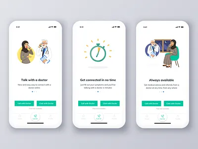 Altibbi Walkthrough app art call chat clean creative design doctor flat illustration interaction ios layout medical mobile app onboarding ui uidesign ux ux flow