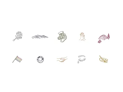 Custom Videographer Icon Set camera design globe graphics handdrawn hands iconography icons illustration mountains ux