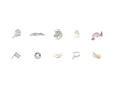 Custom Videographer Icon Set camera design globe graphics handdrawn hands iconography icons illustration mountains ux