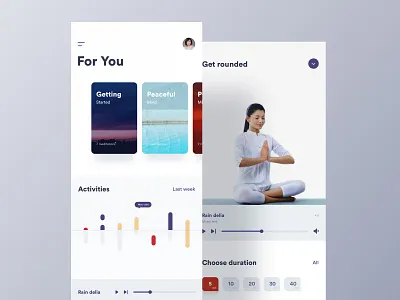 Meditation App activity tracker app best design card clean app dailyui dashboard fitness app flat habit tracker ios meditation app minimalist mobile app design music app new trend simple design task to do app ui ux design