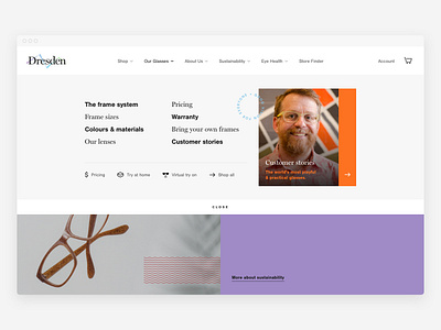 Dresden mega menu navigation ecommerce eyewear menu navigation responsive ui ux vision web