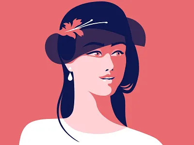 Lady art beautiful flat girl hat illustration lady light red retro woman