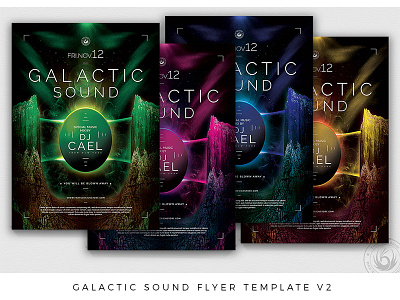 Galactic Sound Flyer Template V2 club clubbing design dj edm electro electronic flyer galactic minimal music party photoshop planet poster print psd rave space template