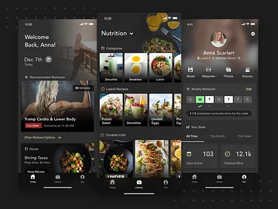 Fitness Experience - Dark Mode dark app darkmode fitness flat ios mobile app nutrition ui