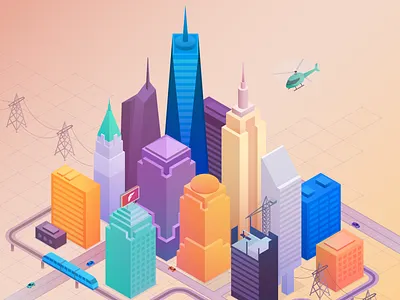 Cityscape birds eye city downtown isometric new york nyc skyline skyscraper vector