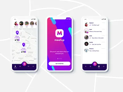 Meetup - Discover fun things to do around you. app bottom navigation bright colours clean flat ios ui