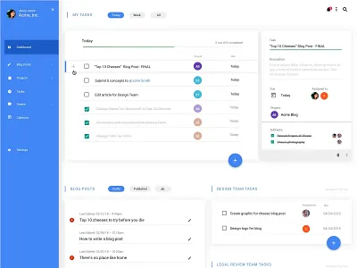 Dashboard Design blog blue clean app cms dashboard ui desktop app list ui material product design task app team to do