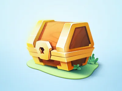 Chest box gold grass icon illustration treasure wood