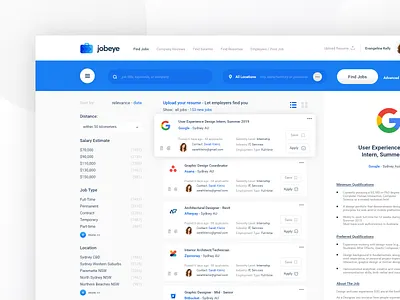 Job Search Dashboard pt2 app app design careers careers page clean dash dashboard design employ interface job app job application minimal portal search ui ux web website
