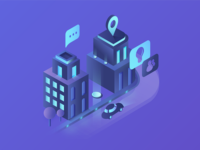 City architecture car city icons illustration isometric light night vector