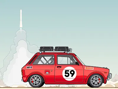 Lancia A112 car cartoon design illustration lancia red sport vector
