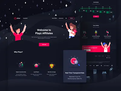 Affiliate Landing Page 🎮🎲 affiliate dark design flat games icons illustrations landing page ui ux vector web