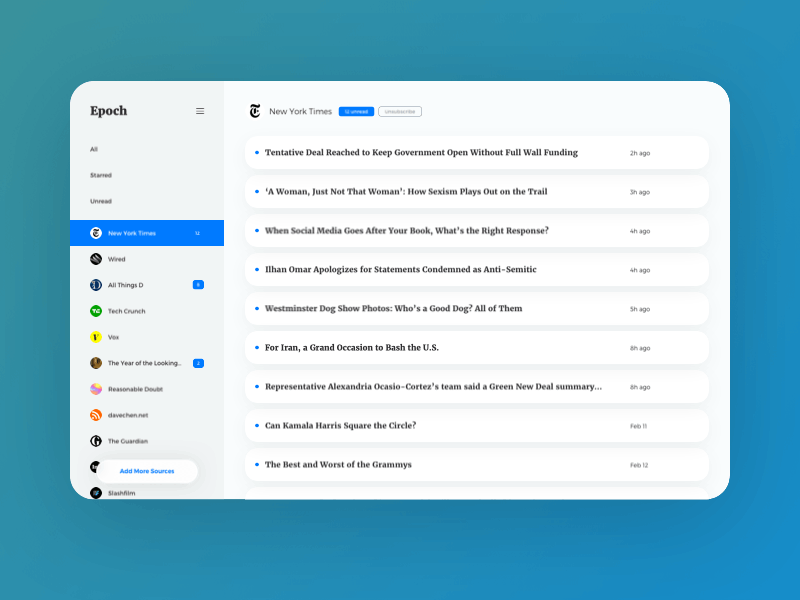 Epoch News Reader animation desktop inbox news news app news design news reader rss rss feed transition