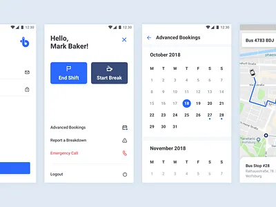 Bus Driver Ui android app blue bus clean driver interface ios light minimal ui