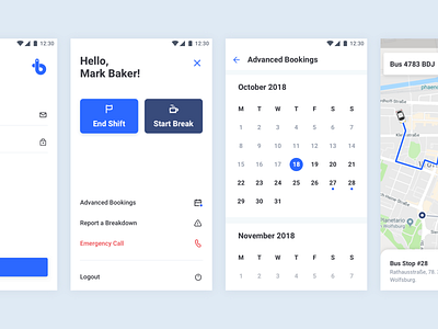 Bus Driver Ui android app blue bus clean driver interface ios light minimal ui