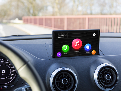 Carplay apple apple design audi battery car dark design element element3d interface menu music neel play prakhar sharma time ui ui dashboard ux
