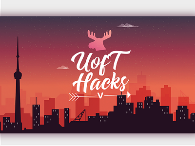 Uofthacks 2018 bahen building cn tower design illustration sunset toronto uoft uofthacks
