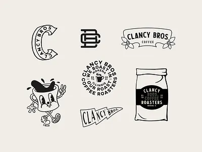 Clancy Bros Coffee Logos beige branding coffee coffee bag coffee illustration coffee logo coffee shop coffee shop logo color design graphic design illustration illustrator logo marketing minimal logo minimalistic typography