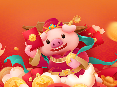 开工大吉，诸事顺利 android art banner color design dribbble illustration illustrations pig ui vector