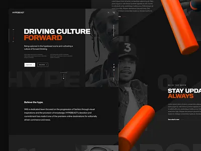 Hypebeast Site Concept 3d c4d cinema 4d design digital fashion hip hop hypebeast icon orange render shapes site typography typography art ui ux website wip
