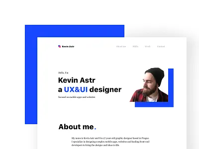 Portfolio & Resume about me blue clean cv design landing page photo portfolio resume skills typogaphy ui ux web white work