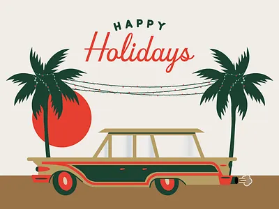 Happy Holidays branding california christmas car illustration christmas christmas graphic christmas illustration color design graphic design happy holidays illustration illustrator logo marketing minimalistic old fashion car palm trees typography vintage car vintage christmas