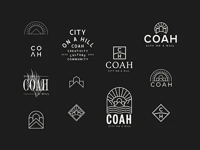 Logo exploration badge logo brand branding city logo city on a hill color design graphic design illustration illustrator linework logo logo exploration logo options marketing minimal branding minimalistic typography