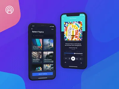 Podcast App UI Kit | Light & Dark | Freebie black dark dark background explore feed freebie home home screen iphone x minimal music app onboarding podcast product page profile search splash screen ui ui 100 ui kit