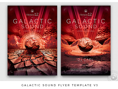 Galactic Sound Flyer Template V3 abstract club design dj edm electro electronic extraterrestrial fire flyer galactic minimal music night nightclub planet poster promotion space template