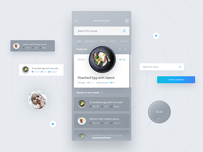 Recipes application blue cooking food food app interface mobile quisine recipes ui ux