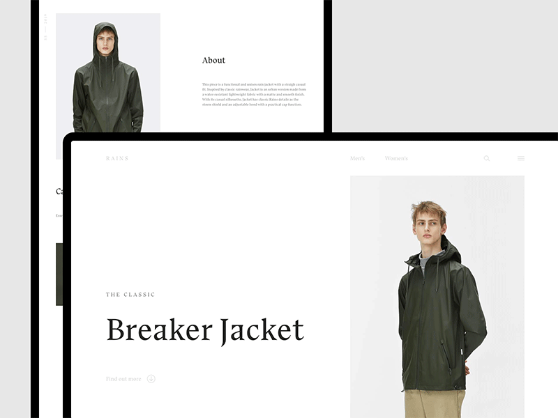 Rains — Item Story animated animation design grid layout minimalism mockup sketch type typography ui ux website white