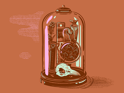 A Bell Jar antique bell jar books carnivorous curio flat globe illustration le guin letterpress protea sedaris skull star map textures vector