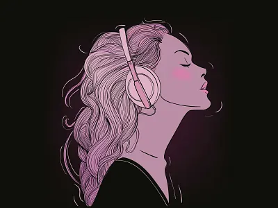 Vectorstock 12737944 beautiful chill face hand draw headphones illustration lady listening music music poster musical record cover vector vectorstock vinyl art woman