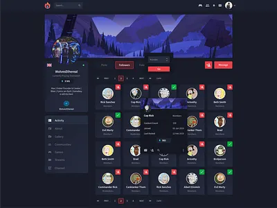 Ember social platform - Followers app design games gaming list social media ui user interface web website