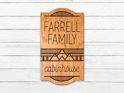 Farrell Family Cabin Sign affinity designer cabin illustration laser cut line art mountain sign tree wood