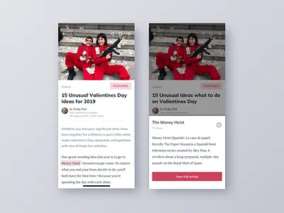 Valenties Day Article app article bottom sheet clean design flat ios light love material design movie product ui ux valentines