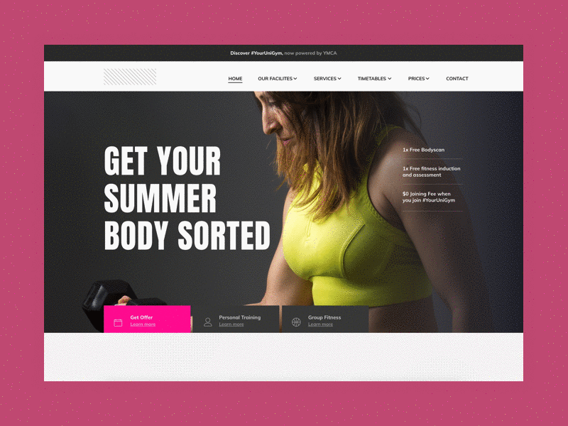 #YourUniGym community concept fitness gym health hero homepage landing layout membership program sport ui ui ux design university vibrant website wellness workout young