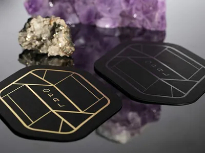 Opal branding coaster emboss foil gold logo typography