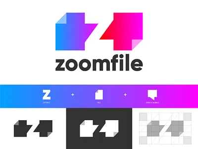 Zoom File brand branding coffee communication communications design file file sharing flat hustle icon identity logo logo design negative space symbol symbol icon typography vector z