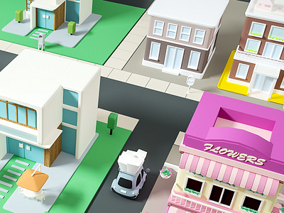 3D house 3d cinema4d city conine design cute cat game house ui