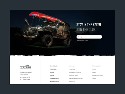 Prorack Concept automobile blue camping car categories corporate footer form hero home landing lifestyle masculine mockup outdoors product roof rack ui web app website