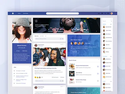 Facebook Concept - Profile app card clean community contact facebook feed list message music news post profile social ui video web website